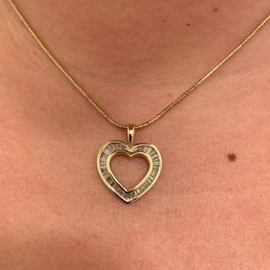 Yellow 14 karat gold cubic zirconia heart necklace